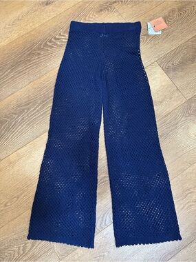 Shade & Shore Navy Crochet Knit Wide-Leg Pants S & M